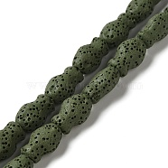 Natural Lava Rock Beads Strands, Fish, Dyed, Dark Sea Green, 14x9x7mm, Hole: 1.2mm, about 28pcs/strand, 15.55''(39.5cm)(G-U007-01J)