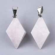 Natural Rose Quartz Double Terminated Pointed Pendants, with Platinum Plated Iron Pinch Bail, Bicone, 27~30x19~20x19~20mm, Hole: 7x4mm(G-S359-093C)