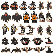 Elite 28Pcs 14 Style Alloy Enamel Pendants, Moon with Skull & Witch Hat with Skull & Pumpkin, Mixed Color, 14.5~30x16~29x1~4mm, Hole: 1.5~2mm, 2pcs/style(ENAM-PH0002-35)