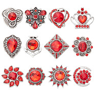 SUNNYCLUE 1 Set Alloy Glass Snap Buttons, Jewelry Buttons, Teardrop & Triangle & Flower, Antique Silver, 18.5~25.5x17~24x8~10mm, 12pcs/set(DIY-SC0020-36)