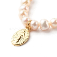 Oval with Virgin Mary & Natural Pearl Beads Pendant Necklaces, with Brass Cable Chain, Golden, 15.94 inch(40.5cm)(NJEW-JN03625-01)