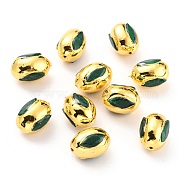 Natural Quartz Beads, with Golden Brass Edge, Dyed, Oval, Green, 15.5~16x11.5~12mm, Hole: 0.8mm(G-B011-08G-D)