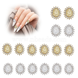 16Pcs 2 Colors Alloy Glass Rhinestone Cabochons, Nail Art Decoration Accessories, Oval with Virgin Mary Pattern, Mixed Color, 14x11.5x2.2mm, 8pcs/color(MRMJ-HY0002-26)