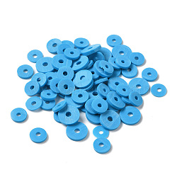 Handmade Polymer Clay Beads, for DIY Jewelry Crafts Supplies, Disc/Flat Round, Heishi Beads, Deep Sky Blue, 6~8x1~1.2mm, Hole: 1.5~2mm, about 4800pcs/300g(CLAY-XCP0001-23)