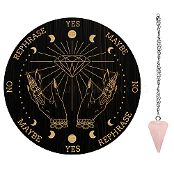 AHADEMAKER 1Pc Cone/Spike/Pendulum Natural Rose Quartz Stone Pendants, 1Pc 304 Stainless Steel Cable Chain Necklaces, 1Pc PVC Custom Pendulum Board, Dowsing Divination Board, Diamond Pattern, Board: 200x4mm(DIY-GA0004-32K)