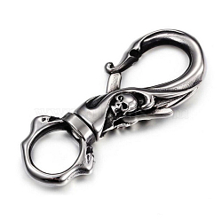 Stainless Steel Lobster Claw Clasps, Skull, Antique Silver, 54x21mm(PW-WG8CA27-01)