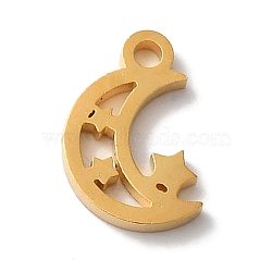 PVD Vacuum Plating 304 Stainless Steel Charms, Laser Cut, Moon with Star Charms, Golden, 9x6x1mm, Hole: 1.2mm(STAS-L081-018G)