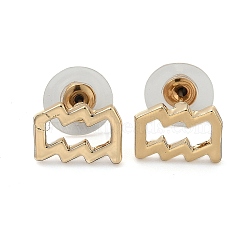 12 Constellation/Zodiac Sign Alloy Stud Earrings, with Ear Nuts, Golden, Aquarius, 10x14x1.5mm, Pin: 0.6mm(EJEW-B025-01G-J)
