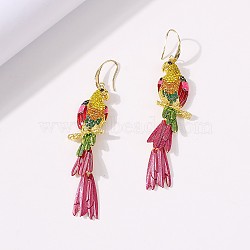 Alloy Rhinestone Dangle Earrings, Birds, Golden, 86.5x19.5mm(EJEW-D300-01G-02)