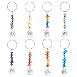 Natural & Synthetic Gemstone Beaded Keychains, with Alloy Pendants & Glass Beads, Iron & 304 Stainless Steel Findings, Tree, 83~90mm(KEYC-UN0001-22)