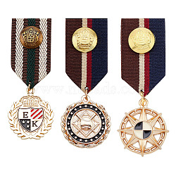 AHADERMAKER 3Pcs 3 Style Sun & Shield & Leaf Retro British Preppy Style Alloy with Iron Pendant Lapel Pins, Polyester Brooch Medal for Men, Mixed Color, 80~89mm, 1Pc/style(FIND-GA0002-77)