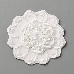 Computerized Embroidery Lace Self Adhesive/Sew on Patches, Costume Accessories, Appliques, Flower Pattern, 58x58x2.5mm(DIY-WH0410-49B)