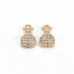 Brass Micro Pave Clear Cubic Zirconia Charms, Nickel Free, Ladybug, Real 18K Gold Plated, 10.5x6.5x2.5mm, Hole: 1.2mm(KK-S356-465-NF)