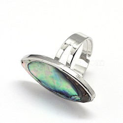 Adjustable Paua Shell Finger Rings, with Platinum Plated Brass Findings, Horse Eye, Colorful, 17mm(RJEW-J013-05)