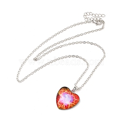 Glass Heart with Cloud Pendant Necklace, Platinum Alloy Jewelry for Women, Red, 20.24 inch(51.4cm)(NJEW-H165-01B)