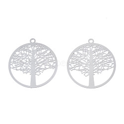 201 Stainless Steel Filigree Pendants, Etched Metal Embellishments, Tree of Life, Stainless Steel Color, 30x27x0.3mm, Hole: 1.6mm(STAS-S118-038)