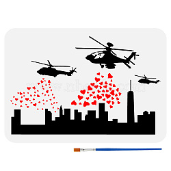 1Pc Plastic Hollow Out Drawing Painting Stencils Templates, for Painting on Scrapbook Fabric Tiles Floor Furniture Wood, with 1Pc Plastic Paint Brush, Helicopter, 29.7x21cm(DIY-FG0005-13C)