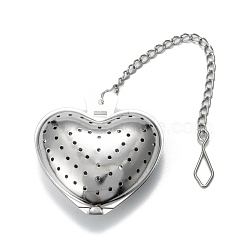 Heart Shape Tea Infuser, with Chain & Hook, Loose Tea 304 Stainless Steel Mesh Tea Ball Strainer, Stainless Steel Color, 167mm(AJEW-P091-03P)