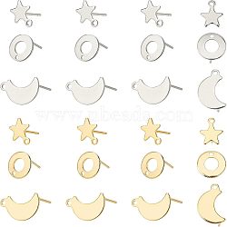 304 Stainless Steel Stud Earring Findings, Mixed Shapes, Mixed Color, 36pairs/Box(STAS-UN0020-27)