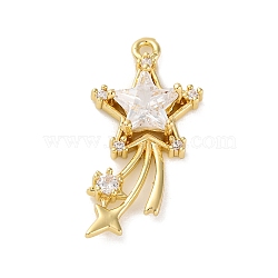 Brass Micro Pave Cubic Zirconia Pendants, Star Charms, Real 14K Gold Plated, 25.5x13x4.5mm, Hole: 1.5mm(KK-U042-10G)