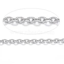 304 Stainless Steel Cable Chains, Diamond Cut Chains, Unwelded, Faceted, with Spool, Oval, Stainless Steel Color, 4x3x1mm, about 32.8 Feet(10m)/roll(CHS-H007-03P)