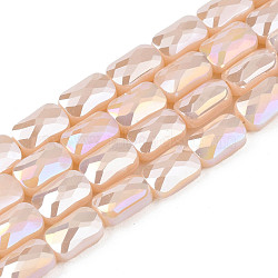 Electroplate Opaque Solid Color Glass Beads Strands, AB Color Plated, Faceted, Rectangle, PeachPuff, 7x4x3mm, Hole: 1mm, about 79~80pcs/strand, 20.47 inch(52cm)(EGLA-N002-25-B05)