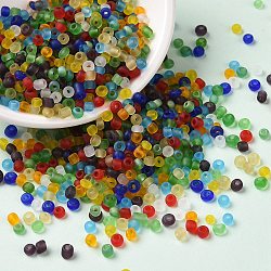 Frosted Colours Glass Seed Beads, Round Hole, Round, Colorful, 2.5~3x2~2.5mm, Hole: 1mm, about 17307Pcs/pound(SEED-A030-02D)