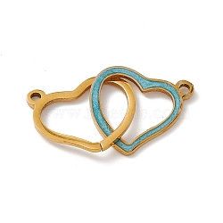 304 Stainless Steel Enamel Connector Charms, Double Heart Links, Golden, Sky Blue, 14x27x1mm, Hole: 1.5mm(STAS-E179-12G-05)
