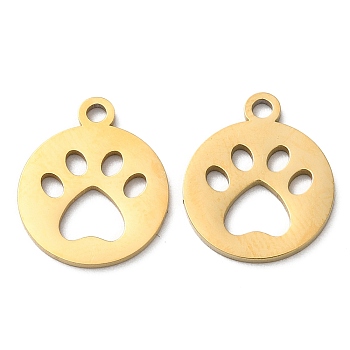 Ion Plating(IP) 304 Stainless Steel Charms, Manual Polishing, Paw Print, Golden, 14.5x12x1mm, Hole: 1.6mm
