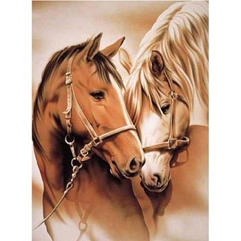 5D DIY Diamond Painting Animals Canvas Kits, with Resin Rhinestones, Diamond Sticky Pen, Tray Plate and Glue Clay, Horse Pattern, 30x20x0.02cm