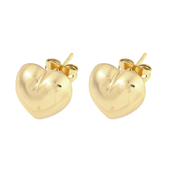 Brass Ear Studs, Real 18K Gold Plated, Heart, 11.5x11.5mm
