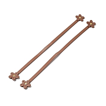 Flower End Cowhide Leather Sew On Bag Handles, with Brass Findings, Bag Strap Replacement Accessories, Saddle Brown, 42.3x3.7x0.75cm, Hole: 1.8mm
