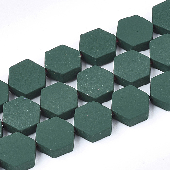 Spray Painted Non-magnetic Synthetic Hematite Beads Strands, Hexagon, Dark Green, 8.5x8x3mm, Hole: 1mm, about 45pcs/strand, 15.7 inch