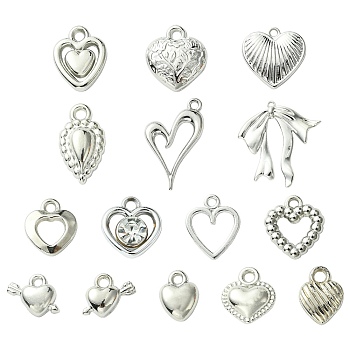 30Pcs 15 Styles Acrylic & Plastic Pendants Sets, Platinum, 10~31.5x7.5~30.5x1.3~7.5mm, Hole: 1.5~2.2mm, 2pcs/style