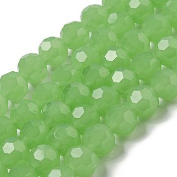 Imitation Jade Glass Beads Stands, Faceted, Round, Light Green, 8mm, Hole: 1mm, about 72pcs/strand, 20.67''(52.5cm)