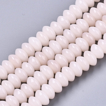Imitation Jade Glass Beads Strands, Rondelle, Misty Rose, 8.5x5mm, Hole: 1.2mm, about 91~95pcs/strand, 15-3/4 inch~16-1/8 inch(40~41cm)