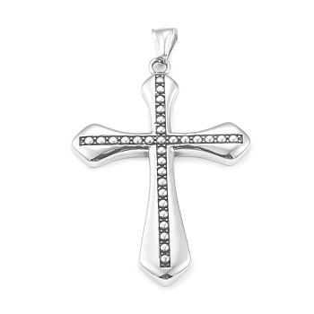 304 Stainless Steel Big Pendants, Cross Charm, Antique Silver, 63x44x4mm, Hole: 4x7mm