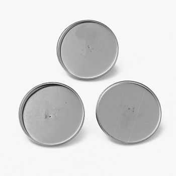 304 Stainless Steel Brooch Cabochon Settings, Flat Round, Stainless Steel Color, Tray: 25mm, 26.5x7mm, Pin: 0.6mm