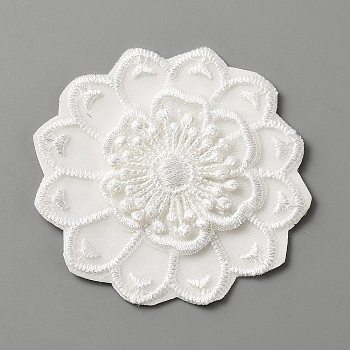 Computerized Embroidery Lace Self Adhesive/Sew on Patches, Costume Accessories, Appliques, Flower Pattern, 58x58x2.5mm