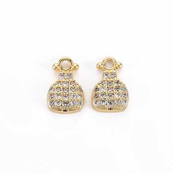 Brass Micro Pave Clear Cubic Zirconia Charms, Nickel Free, Ladybug, Real 18K Gold Plated, 10.5x6.5x2.5mm, Hole: 1.2mm