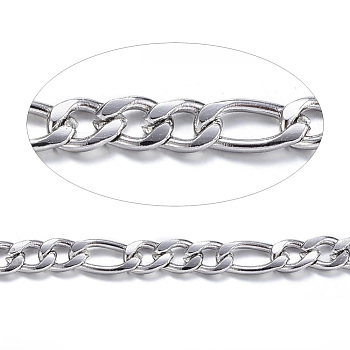 304 Stainless Steel Figaro Chains, with Spool, Unwelded, for Jewelry Making, Stainless Steel Color, 4~6x3x0.8mm, about 82.02 Feet(25m)/roll
