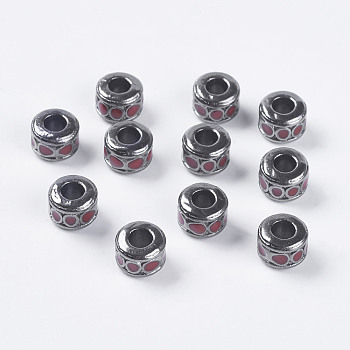 Alloy European Beads, with Enamel, Large Hole Beads, Lead Free & Cadmium Free & Nickel Free, Column, Gunmetal, Size: about 10mm in diameter, 7mm thick, hole: 4.5mm