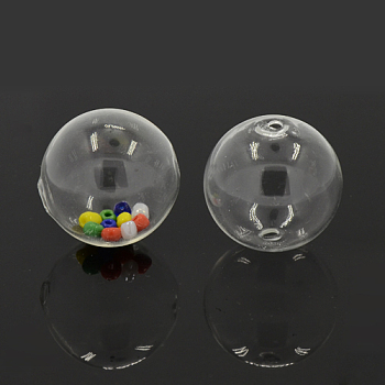 Handmade Blown Glass Globe Beads, Round, Clear, 20mm, Hole: 2mm