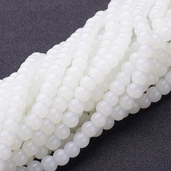 Imitation Jade Glass Beads Strands, Round, White, 6mm, Hole: 1mm, about 50pcs/strand, 11 inch