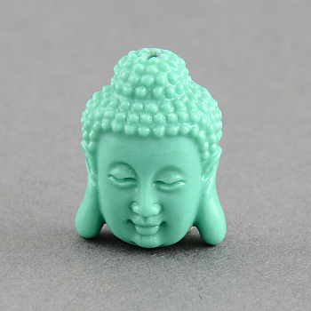 Synthetic Coral Beads, Buddha Head, Aquamarine, 28x20x11.5mm, Hole: 2mm