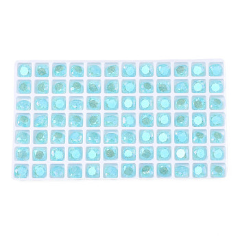 Glass Rhinestone Cabochons, Nail Art Decoration Accessories, Faceted, Square, Sky Blue, 8x8x4.5mm
