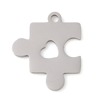 Non-Tarnish Manual Polishing 201 Stainless Steel Pendants, Laser Cut, Puzzle Charm, Stainless Steel Color, 16x14x1mm, Hole: 1.6mm