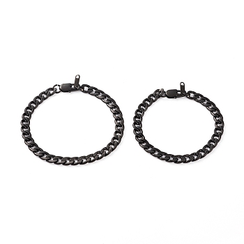 Couple Bracelets Sets, 304 Stainless Steel Cuban Link Chain Bracelets, with Lobster Claw Clasps, Electrophoresis Black, 8-1/2 inch(21.6cm) and 7-1/2 inch(19.2cm), 2pcs/set