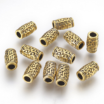 Tibetan Style Zinc Alloy Beads, Lead Free & Cadmium Free, Tube, Antique Golden, 12x7mm, Hole: 3.5mm