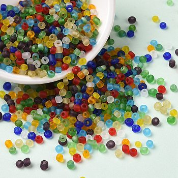 Frosted Colours Glass Seed Beads, Round Hole, Round, Colorful, 2.5~3x2~2.5mm, Hole: 1mm, about 17307Pcs/pound